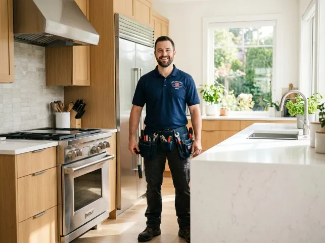 Appliance Repair Hero technician in a Albany, CA kitchen after an appliance repair